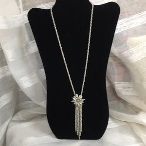 Unique Designer Drop Necklace in Silver.